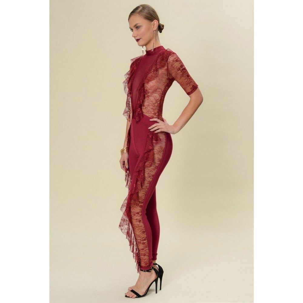 Sheer Lace Ruffled Jumpsuit - Picture 2 of 4